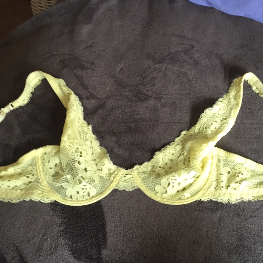 A lacy yellow bralette